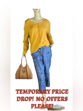 SHARAGANO MUSTARD YELLOW KNIT V NECK CARDIGAN (XL)